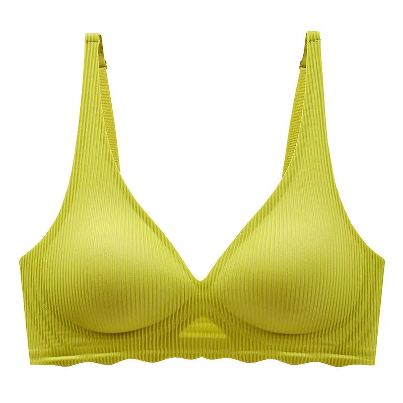Women's Seamless Striped Bra - Small Chest Support, Hollow Design, Thin Cup