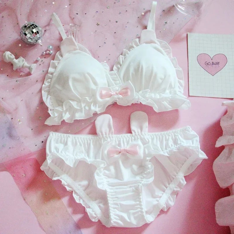 Shizzels & Ruffle Lingerie Set - Cute Rabbit Ears Bra & Panties