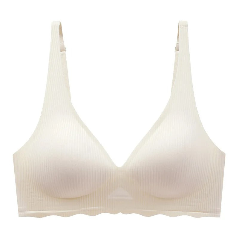 Women's Seamless Striped Bra - Small Chest Support, Hollow Design, Thin Cup