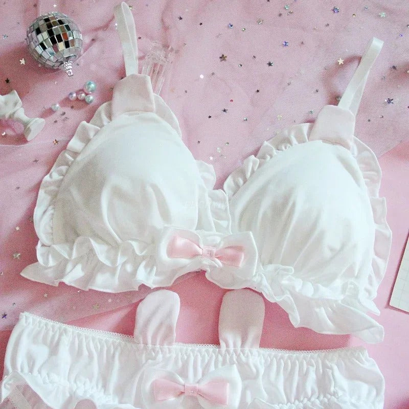 Shizzels & Ruffle Lingerie Set - Cute Rabbit Ears Bra & Panties