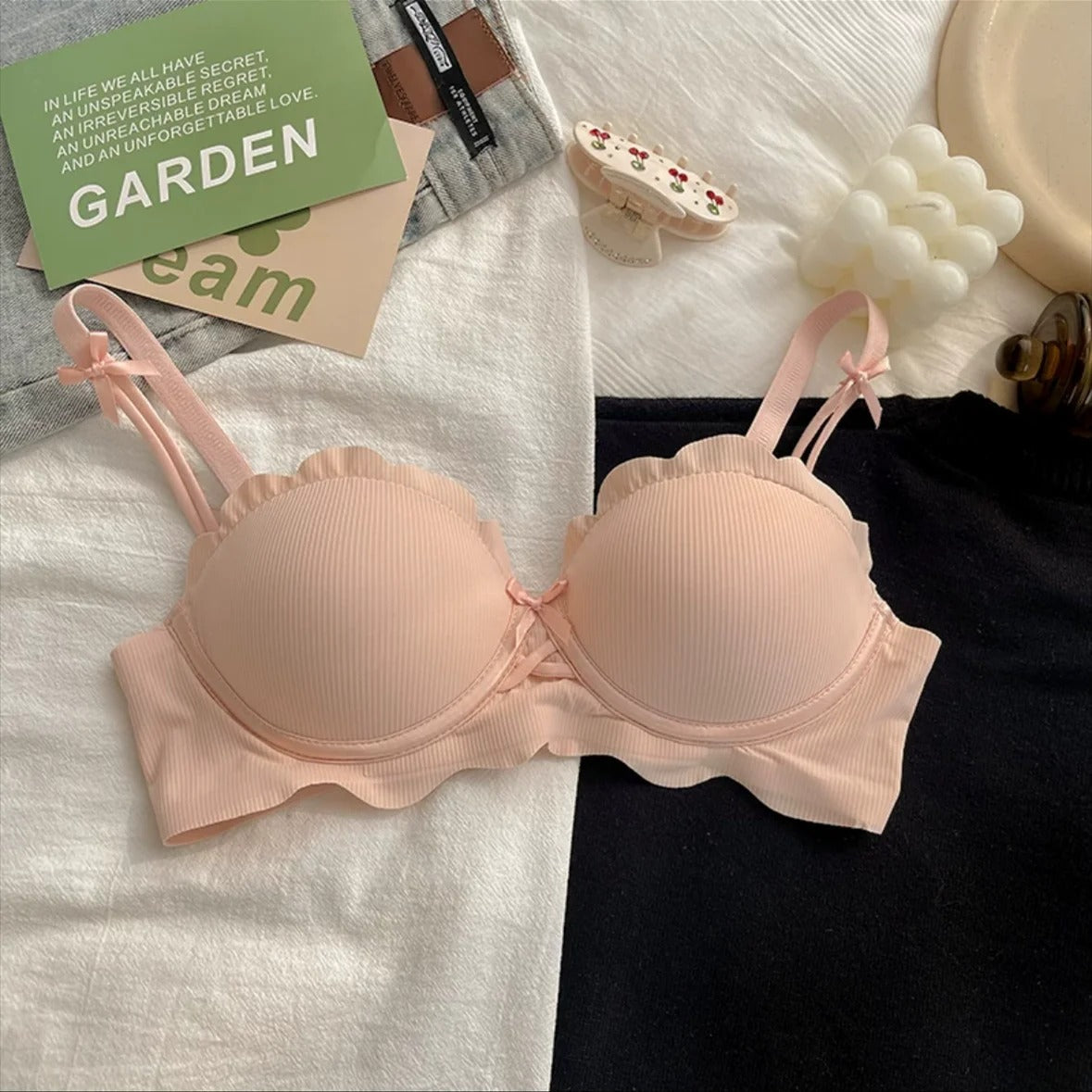 Peach Heart Half Cup Bra - No Steel Ring, Supportive & Comfortable