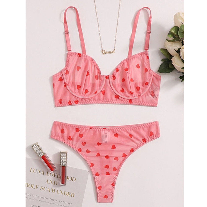 Sexy Heart Mesh Lingerie Set - Plus Size Bra & Thong